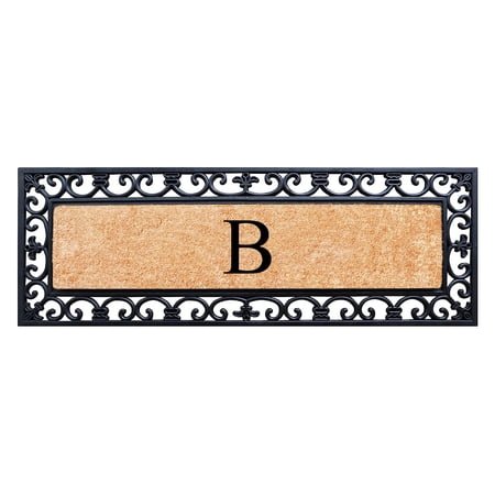 A1HC First Impression Exclusive Hand Crafted Myla Monogrammed Entry Doormat, Rubber Coir Mat Large Double Door Size - 18" x 48"