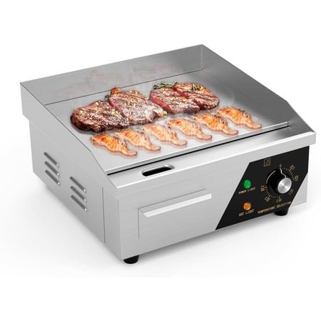 Ktaxon 14" Electric Countertop Flat Top Griddle, 1500W Electric Griddle, Teppanyaki Grill Stainless Steel with Adjustable Temperature Control 122°F-572°F for Home Restaurant Commercial
