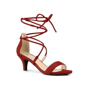 BLISSFUL STEP Women's Open Toe Kitten Heel Lace Up Sandals