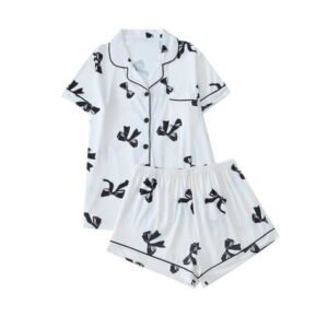 Fengactive Cute Bow Pajamas Sets for Women 2 Piece Button Up Short Sleeve Nightwear Lounge Sleepwear