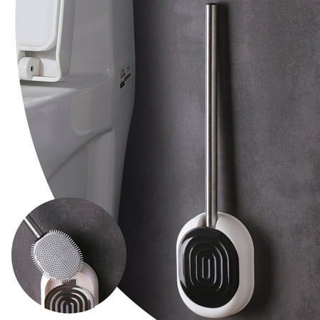 WJSXC Toilet Brush with Holder,Silicone Bristles Bathroom Cleaning Bowl Brush Kit ,Modern and Compact Toilet Cleaner Brush,Long Handle Bristles for Bathroom Black