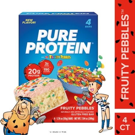 Pure Protein Bars, Fruity Pebbles, Low Sugar, 20g Protein, 1.76 oz, 4 Count
