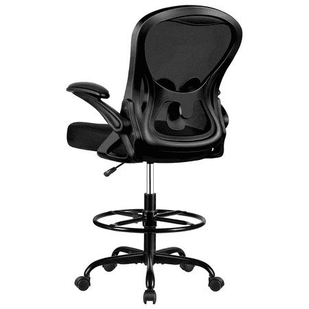 ATHOPE Ergonomic Office Chair, Tall Drafting Chair for Standing Desks with Adjustable Foot Ring, Breathable Mesh Desk Chair with 90° Flip-Up Armrests & Lumbar Support, Black
