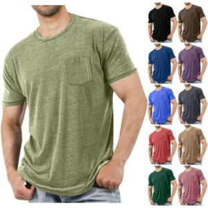SROBPTY Mens Summer Shirts, Short Sleeve T Shirts for Men, Mens Solid Pocket Casual Business Workout Crew Neck T Shirts Green,XXXXL