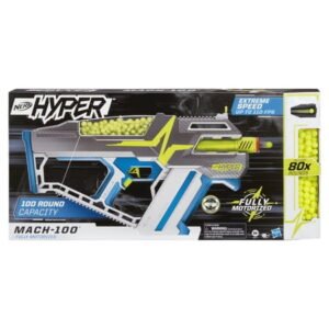 Nerf Hyper Mach 100 Fully Motorized Electronic Ball Dart Blaster with 80 Hyper Rounds For Outdoor Games Ages 14 and Up