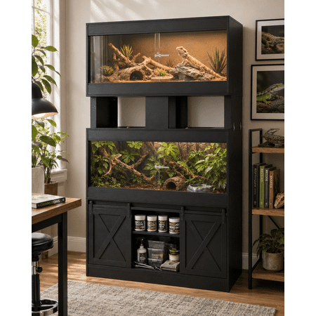 Nordee 120 Gallon 4x2x2 Reptile Tank with Stand & Sliding Glass Doors, Reptile Enclosure for Bearded Dragons, Geckos, Lizards and Snakes