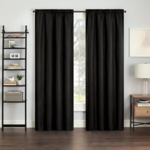 Eclipse Samara Solid Blackout Curtains, Single Curtain Panel, 54 Inch Long Blackout Curtains, 37" W x 54" L, Black