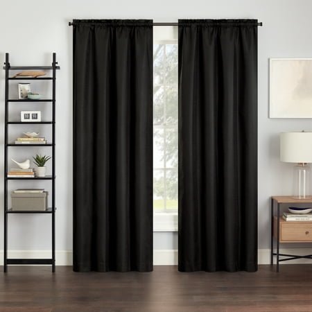 Eclipse Samara Solid Blackout Curtains, Single Curtain Panel, 54 Inch Long Blackout Curtains, 37" W x 54" L, Black