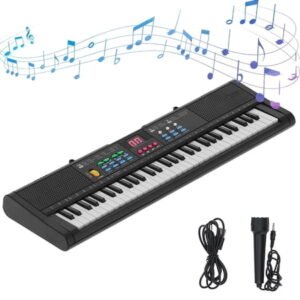61 Keys Keyboard Piano, Electric Piano with Microphone Built-In Speaker 6 Demo Songs Gift Musical Instrument for Beginners, Teens (Black)