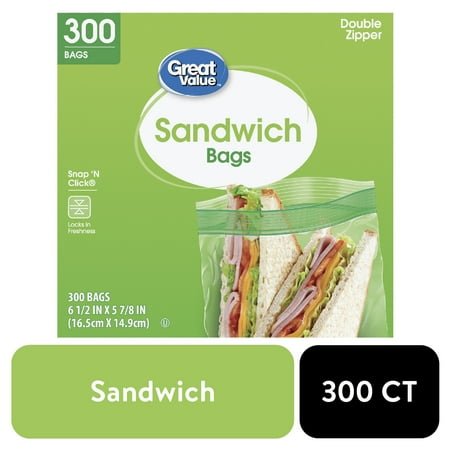Great Value Double Zipper Sandwich Bags, 300 Count