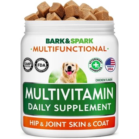 BARK&SPARK Multivitamin Chewable Treats for Dogs - Glucosamine Chondroitin for Joint Support + Omega for Skin & Coat + Probiotics - Multi Vitamin for Dogs Health - Dog Vitamins and Supplements