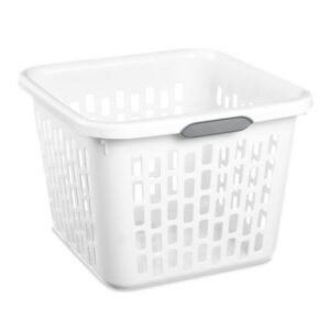 Sterilite Small 1.5 Bushel Square Plastic Laundry Basket with 2 Comfort Grip Handles, White
