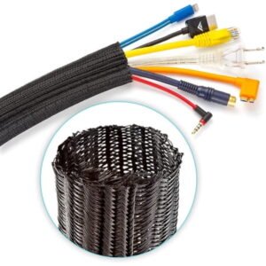 Cable Management, 30 ft Long, 3/8 in. Wide, Braided Cable Sleeve, Wire Loom Split Sleeving for Power Audio and Video Cable Desk Organizer, Black