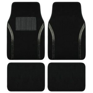 Auto Drive Bling Diamond Car Floor Mats, 4-Piece Glitter Carpet Set, Universal Fit for Cars,SUVs Sliver Black