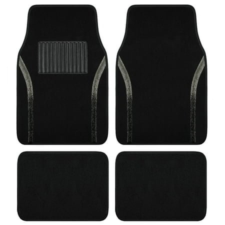 Auto Drive Bling Diamond Car Floor Mats, 4-Piece Glitter Carpet Set, Universal Fit for Cars,SUVs Sliver Black