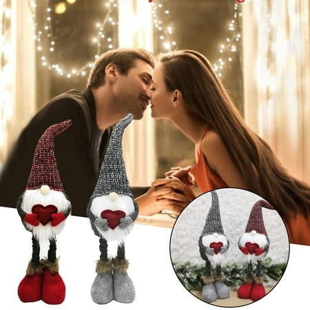 Weloille Valentine's Day Decorations Red And Gray Knitted Retractable Faceless Doll