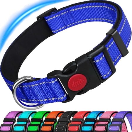 Camkey Dog Collar, Reflective Nylon Dog Collar with Safety Buckle, Adjustable Pet Collars with Soft Neoprene Padding for Small Medium Dogs13-19.7