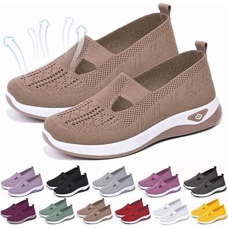 Willtoo Women's Woven Orthopedic Breathable Soft Shoes Go Walking Slip on Foam Shoes Hands Free Slip in Sneakers Arch Support Khaki