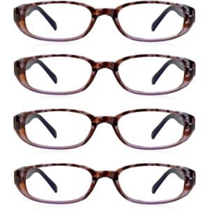 4 Pairs Reading Glasses, Blue Light Blocking Glasses, Computer Reading Glasses for Women and Men, Fashion Rectangle Eyewear Frame(4 Purple, +1.25 Magnification)