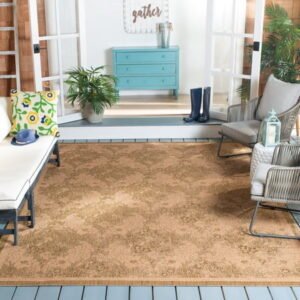 SAFAVIEH Courtyard Zowie Geometric Indoor/Outdoor Runner Rug, Gold/Natural, 2'3" x 10'