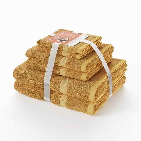 Beautiful by Drew Barrymore 6-Piece Dobby Bath Towel Set, Soft 100% Cotton, Amber Yellow