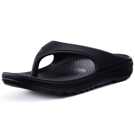Litfun Orthotic Flip Flops for Women, Pillow Soft Recovery Thong Sandals Slippers, Summer Beach Shoes with Arch Support, Black