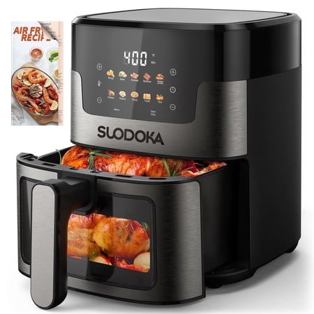Suodoka 10 in 1 Air Fryer 6 Qt Capacity, Compact Countertop with Nonstick Basket, 400F Air Crisp