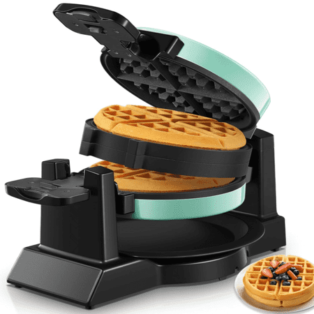 FOHERE Double Belgian Waffle Maker 180 Flip, 1400W, Waffles in 3 Minutes, Anti-Scald, Nonstick, Mint, New