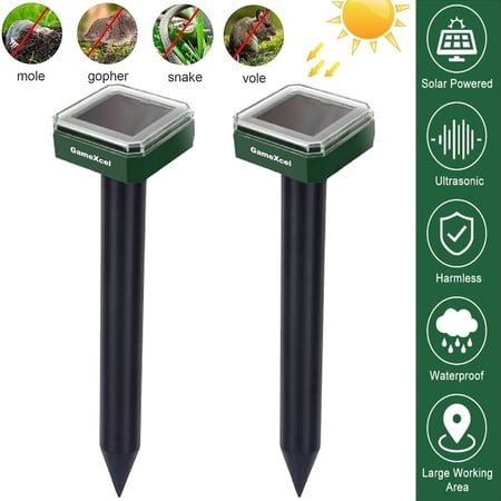 Mole Repellent Solar Powered for Lawns 2 PCS , Gopher Repellent Ultrasonic Solar Powered for Yard Outdoor