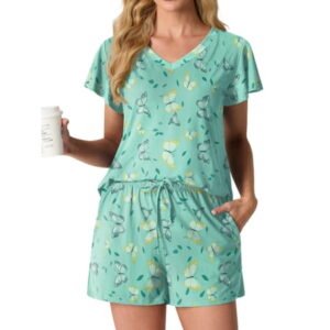 MINTREUS Women's Knit Pajamas Set Ruffle Sleeves Sleepwear Casual 2 Piece Pjs Soft Loungewear with Pockets