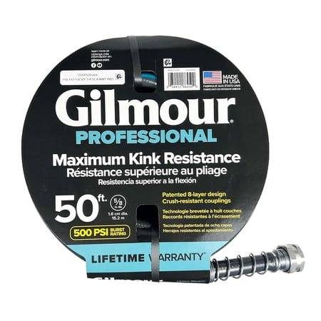 Gilmour Flexogen 50ft Heavy Duty Garden Hose, 5/8" All-Weather Water Hose with Crush-Resistant Aluminum Fittings, 500 PSI Burst Strength, Kink & Leak Resistant, Yellow