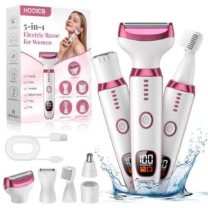 HOOICB Electric Razor for Women, 5 in 1 Rechargeable Cordless Bikini Trimmer, Shaver for Women, Pink