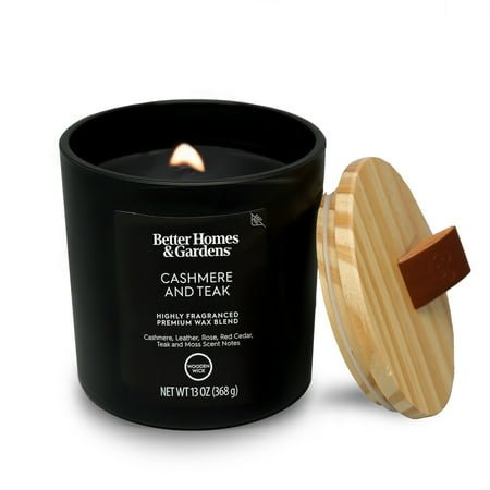 Better Homes & Gardens 13oz Cashmere Teak Scented Wooden Wick Jar Candle