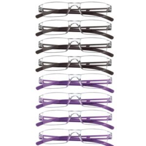 8 Pack Reading Glasses, Blue Light Blocking Computer Reading Glasses for Women and Men, Anti Glare Lightweight Readers (4 Purple+4 Brown,+3.00)