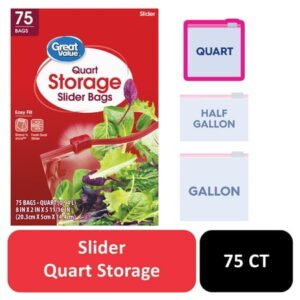 Great Value Fresh Seal Slider Zipper Quart Storage Bags, 75 Count