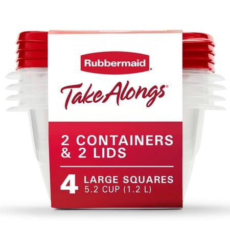 Rubbermaid TakeAlongs 5.2-Cup Deep Square Food Storage Containers, Ruby Red, 4 pack