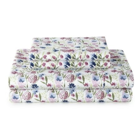 Better Homes & Gardens 4-Piece 300 Thread Count Bashful Blooms Cool Cotton Sateen Bed Sheet Set, Queen