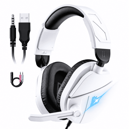 Gaming Headsets with Noise Cancelling Microphone, Xbox One & PS5 PS4 Headphones, High-Quality Stereo Sound, LED Light, Soft Memory Earmuffs for Ultimate Comfort, Wired Over-Ear Headset for PC, Laptop