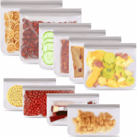 Reusable Silicone Bags - Ziplock Reusable Food Storage Bags - 10 Pack Reusable Sandwich Snack Bags - Silicon Reusable Silicone Bags for Vegetable Meat Cheese Food Storage Zip Lock Bags