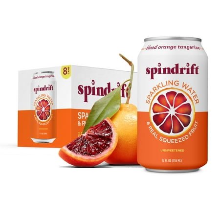 Spindrift Sparkling Water, Blood Orange Tangerine Flavored, Made with Real Squeezed Fruit, 12 fl oz, 8 Count, No Sugar Added, 12 Calories per Can