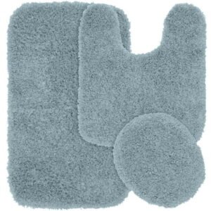 Washable Bath Rug Set, 3 Piece Set Blue
