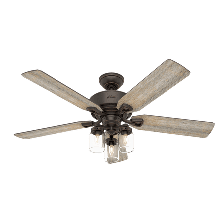 Hunter 54201 52 in. Devon Park Onyx Bengal Ceiling Fan with Light and Integrated Control System-Handheld