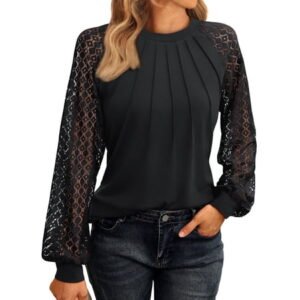 SUNBS Blouses for Women Lace Tunic Tops Crewneck Casual Fashion Long Sleeve Shirts