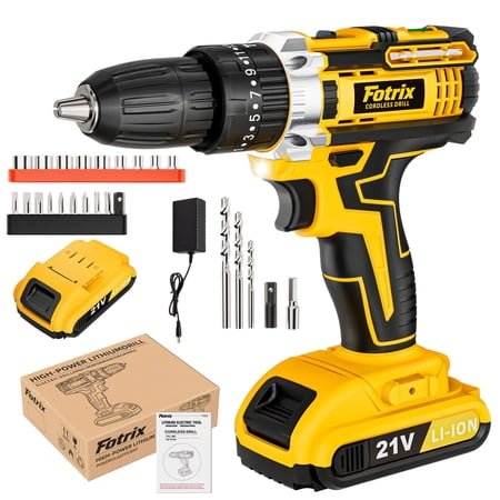 21V Cordless Drill, 2 Speed, Keyless 3/8" Chase Drill with LED Light, Equipped, one battery&paper box pack