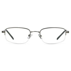 M+ Readers Memory Metal Keith +1.25 Rectangle Reading Glasses with Case, Dark Gunmetal