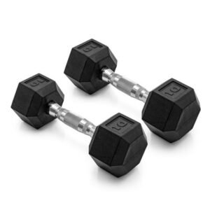 CAP Barbell, 10lb Coated Rubber Hex Dumbbell, Pair (No-Roll Design, Ergonomic Steel Handle, Durable Coated Weight)