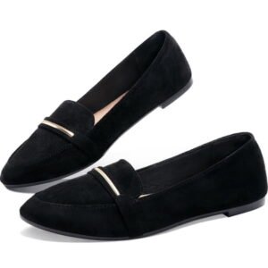 Obtaom Women’s Stylish Pointy Toe Loafer Flat ,Comfortable Faux Suede Ballet Flat, Elegant Work Penny shoes ,Cute Pointed Toe Dress shoes for Ladies (Black,US9)