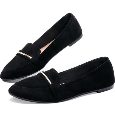 Obtaom Women’s Stylish Pointy Toe Loafer Flat ,Comfortable Faux Suede Ballet Flat, Elegant Work Penny shoes ,Cute Pointed Toe Dress shoes for Ladies (Black,US9)