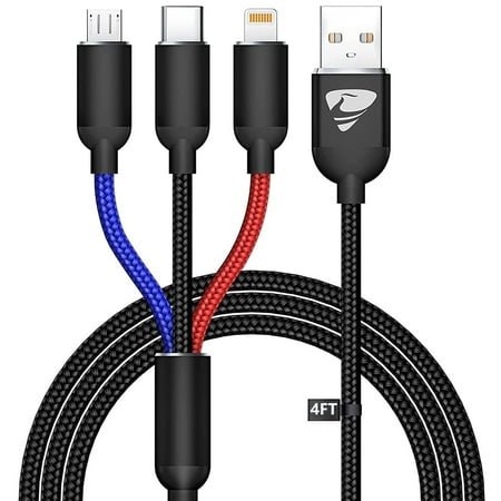 Multi Charging Cable, 3.5A Fast Multi Charger Cable 3 in 1 Multiple USB Cable Nylon Braided, Universal Charging Cord with USB C, Micro USB C Compatible with Cell Phones/Samsung/iPad (1-Pack)