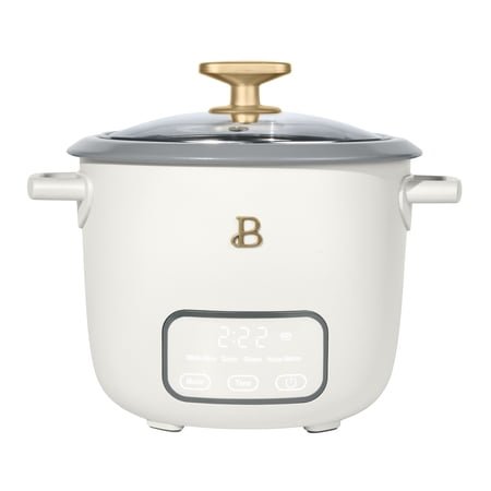 Beautiful 6-Cup Cooked, 3-Cup Uncooked Digital Electric Rice and Grain Cooker with Glass Lid and EverGood Non-Toxic Ceramic Nonstick Coating, White Icing by Drew Barrymore